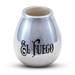 Calabaza de cerámica con logotipo El Fuego (plata) 350 ml