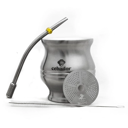 TermoColador - mate cup + strainer + bombilla - silver