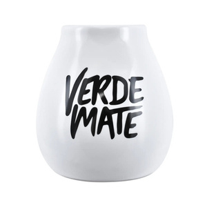 1440 x Keramik-Kalebasse weiß mit Verde Mate Logo - 350 ml