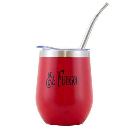 50 x ThermoLid - Mate de acero con tapa - motivo El Fuego (rojo) - 350 ml