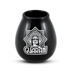 36 x Keramik-Kalebasse schwarz mit Guarani-Logo - 350 ml