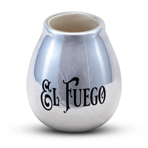 1440 x Calebasse en céramique avec logo El Fuego (argent) 350 ml