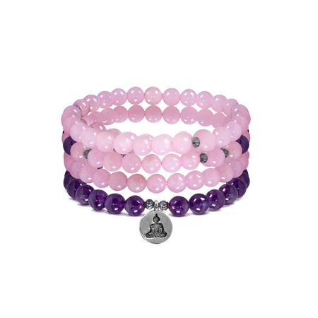 Bracciale Mala con ametista e quarzo rosa – Buddha