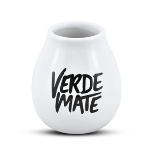 1440 x Keramik-Kalebasse weiß mit Verde Mate Logo - 350 ml