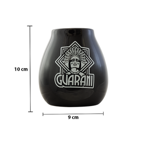 1440 x Keramik-Kalebasse schwarz mit Guarani-Logo - 350 ml